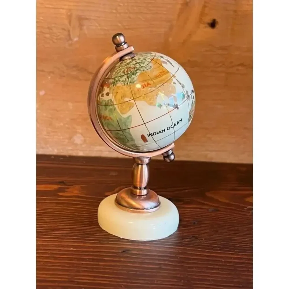 Mother-of-Pearl Gemstone Globe | Copper Stand | Natural Stone Décor NEW